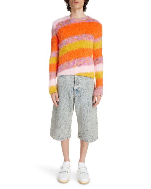 Acne Orange Jacquard Stripe Brushed Crewneck Sweater for men