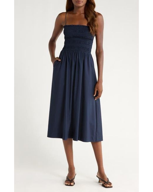 Reformation Blue Kerrie Smocked Cotton Blend Sundress