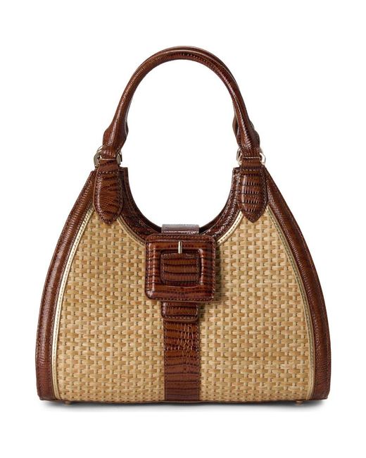 Brahmin Brown Adrian Raffia & Croc Embossed Leather Shoulder Bag