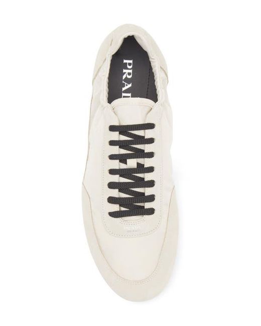 Prada White Collapse Mixed Media Low Top Sneaker for men