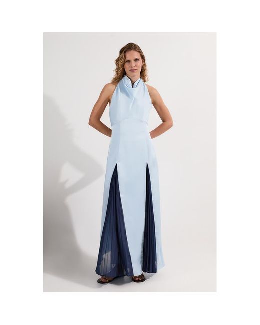Karen Millen Blue Woven Satin Maxi Dress