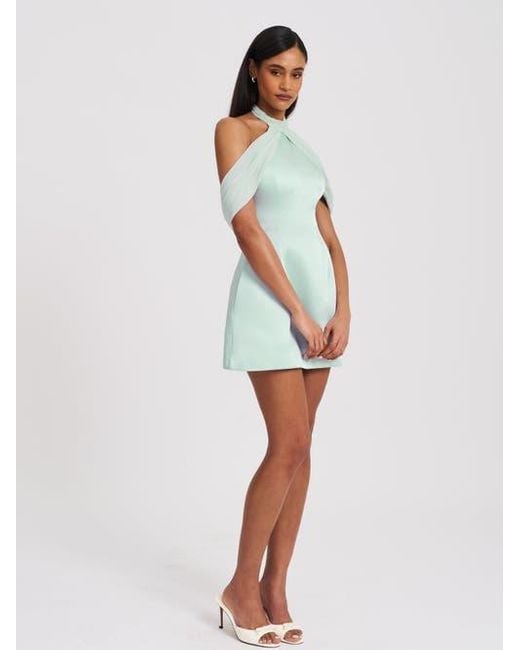 Miss Circle White Zafrina Halter Off-Shoulder Backless Mini Dress