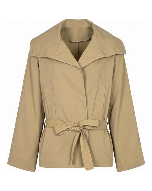 Modenaire Natural Belted Wide Lapels Wrap Jacket