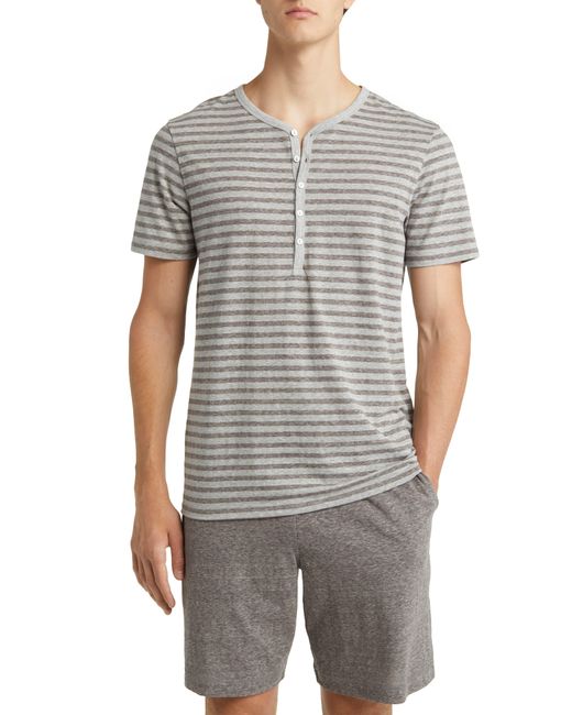 Daniel Buchler Gray Heathered Stripe Recycled Cotton Blend Henley Pajama T-shirt for men