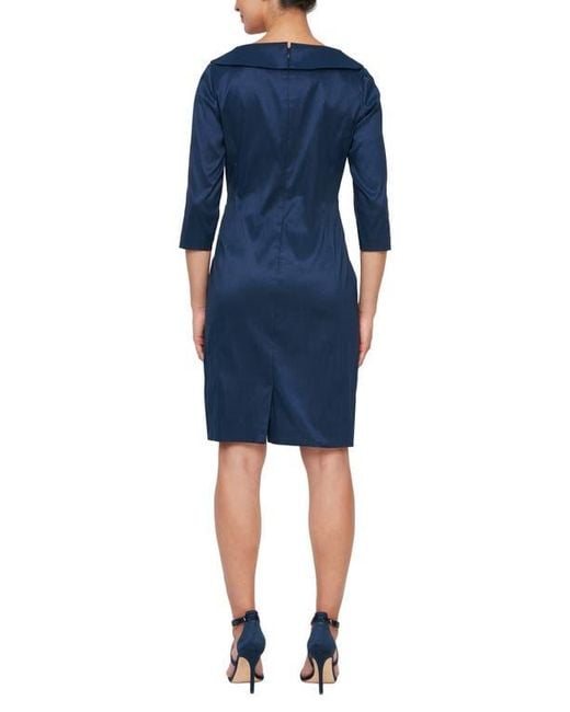 Alex Evenings Blue Taffeta Sheath Cocktail Dress