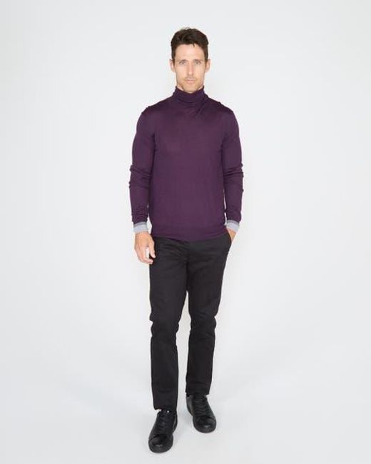 Lords of Harlech Purple Ronald Merino Wool Turtleneck Sweater for men