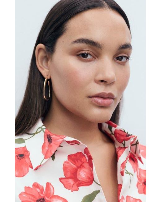 Mango Red Floral Print Cropped Button-Up Shirt