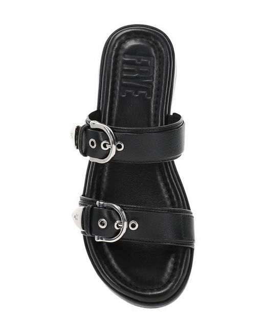 Frye Black Maya Buckle Platform Slide Sandal