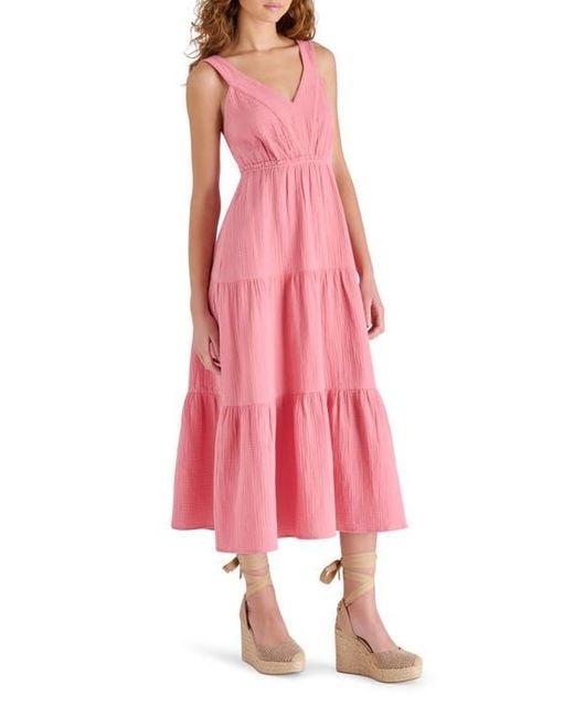 Steve Madden Pink Amira Tiered Cotton Midi Dress