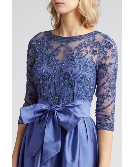 Pisarro Nights Beaded Illusion Neck Taffeta Cocktail Dress in Blue | Lyst