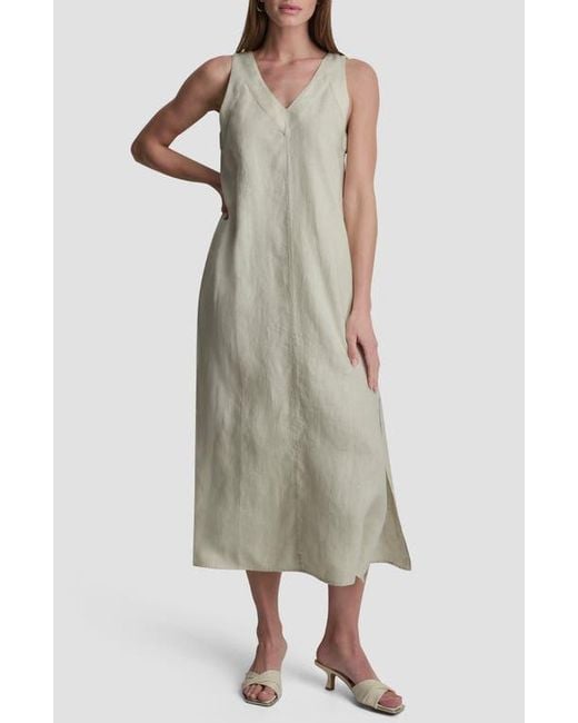 DKNY V-Neck Linen Maxi Dress in Natural | Lyst