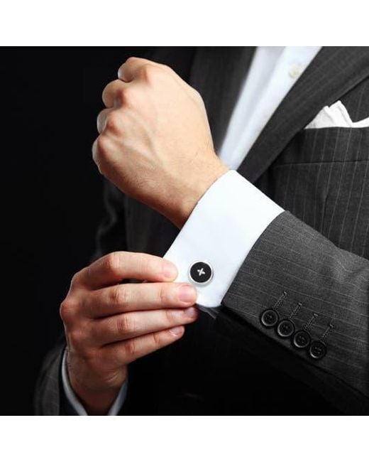 Jan Leslie Black Gemstone Button Sterling Cufflinks for men