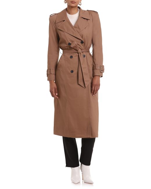 Avec Les Filles Brown Belted Raglan Sleeve Twill Trench Coat