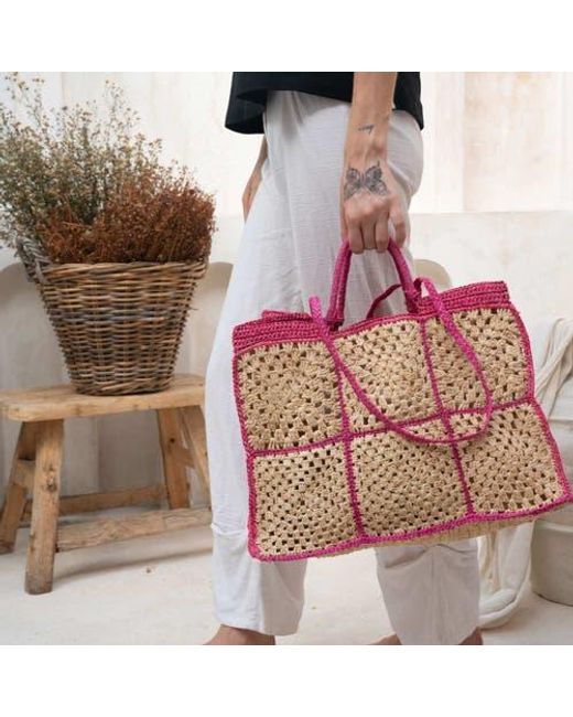 Zanatany Concepts Red Carrey Raffia Tote Bag