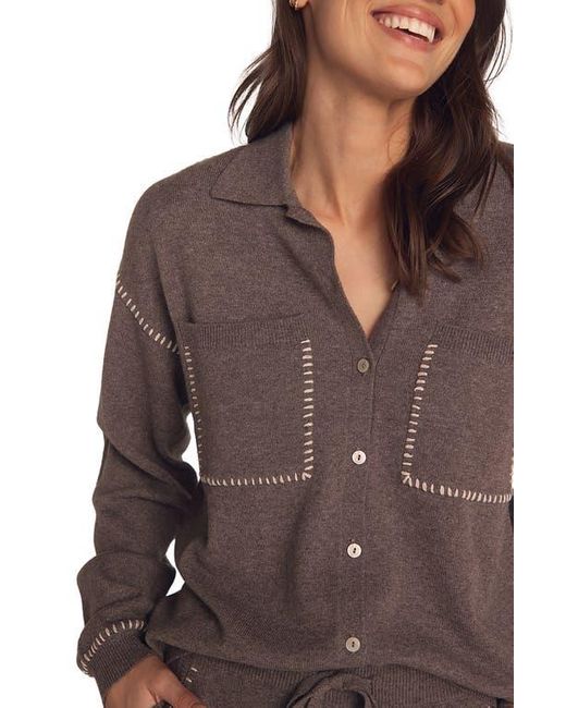 Bella Dahl Brown Whipstitch Button-Up Sweater
