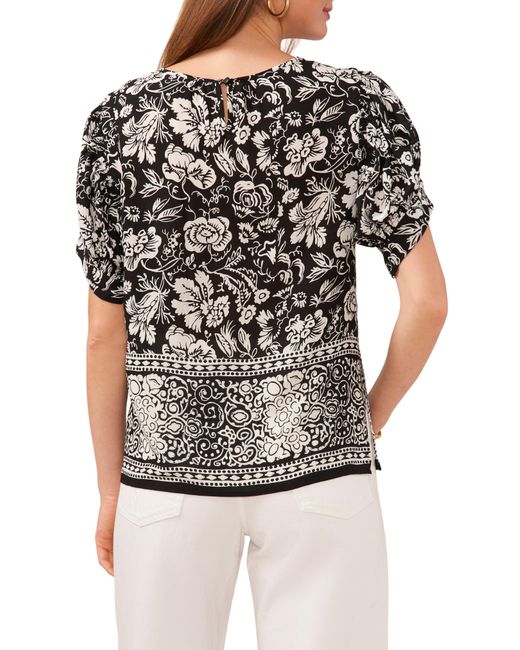 Vince Camuto Black Floral Puff Sleeve Top