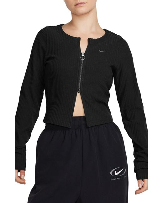 Nike Black Sportswear Chill Knit Rib Zip Cardigan