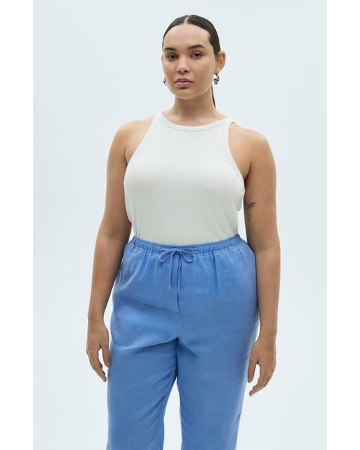 Mango Blue Linen Drawstring Pants