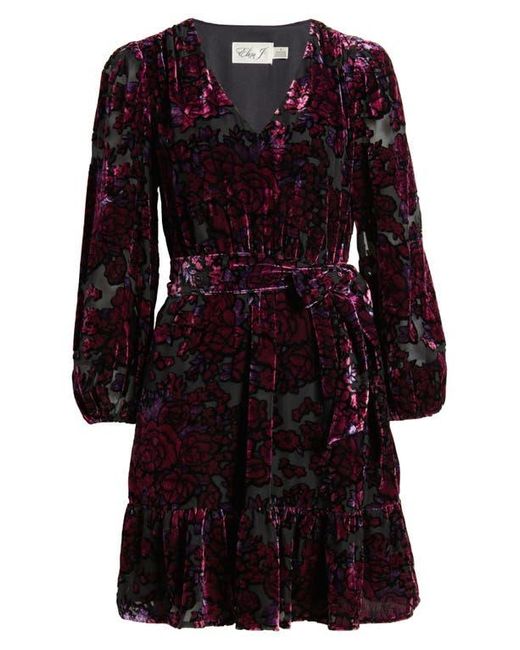 Eliza J Long Sleeve Burnout Velvet Cocktail Dress in Black | Lyst