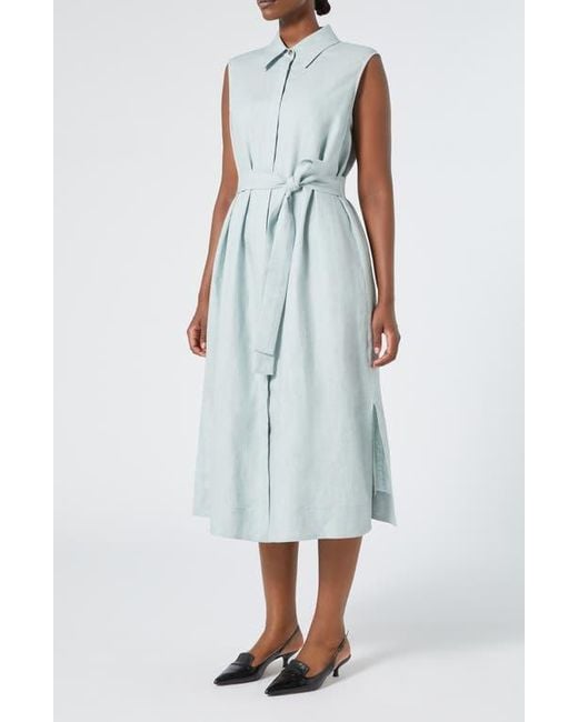 Marina Rinaldi Women's Blue Esedra Sleeveless Linen Shirtdress