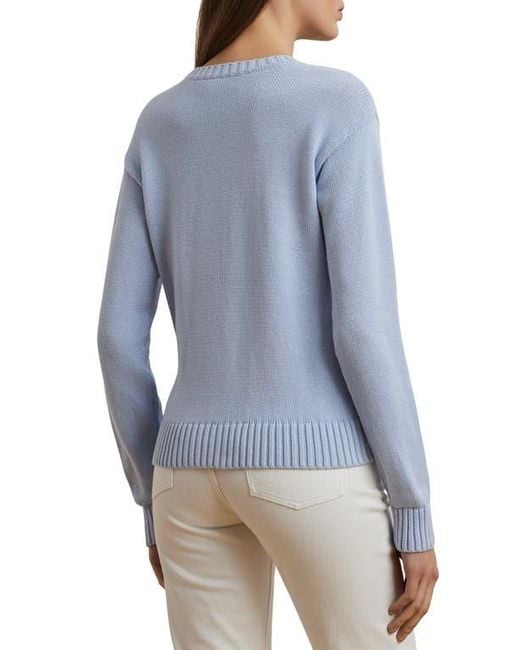 Ralph Lauren Blue Floral Logo Combed Cotton Sweater