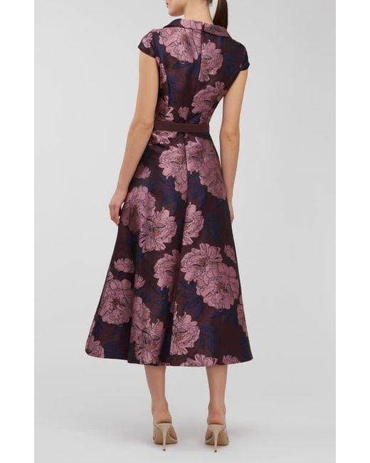 Kay Unger Red Kinsley Metallic Floral Jacquard Cocktail Dress