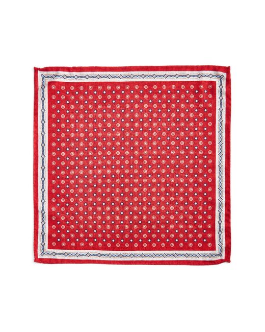 Edward Armah Red Neat & Arabesque Prints Reversible Silk Pocket Square for men