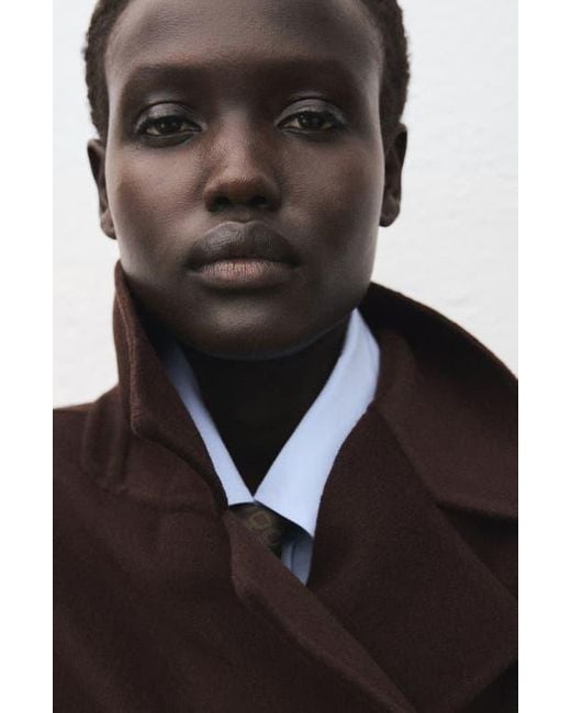 Mango Brown Picarol Double Breasted Wool Blend Coat