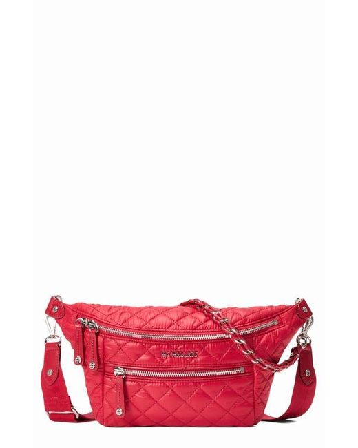 MZ Wallace Red Small Crosby Quilted Nylon Convertible Sling Bag
