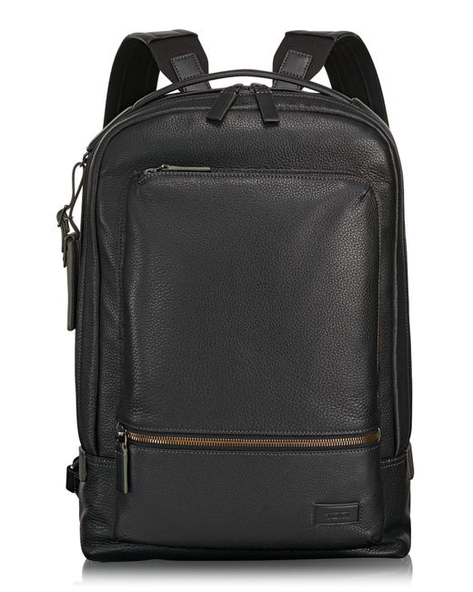 Tumi Black Bates Leather Backpack With 14" Laptop Pocket for men