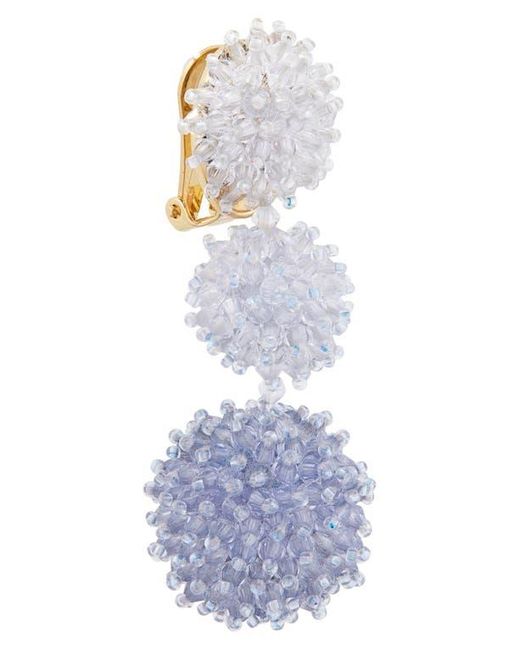 Oscar de la Renta White Triple Pompom Beaded Drop Earrings