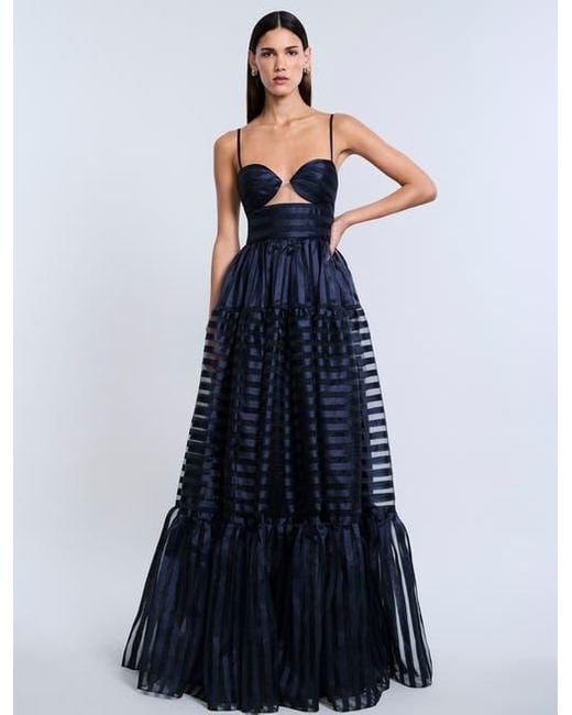 BCBGMAXAZRIA Blue Stripe Organza Gown