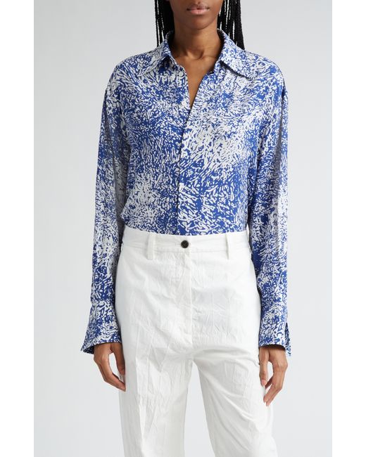 Proenza Schouler Blue Norman Print Crepe Button-up Shirt
