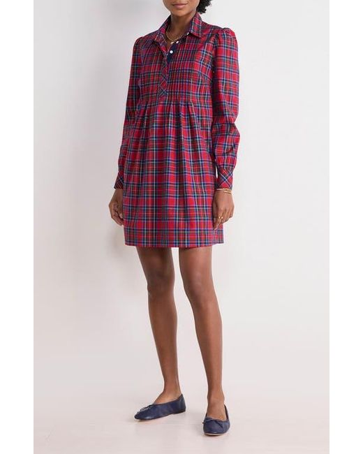 Vineyard Vines Women's Purple Plaid Long Sleeve Stretch Cotton Popover Dress