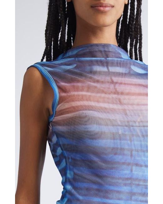 Jean Paul Gaultier Blue Air Print Mesh Body-Con Dress