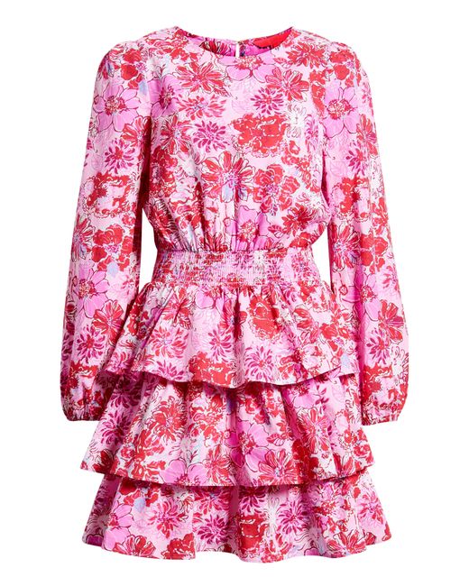Lilly Pulitzer Pink Lilly Pulitzer Khloey Floral Long Sleeve Tiered Ruffle Cotton Dress