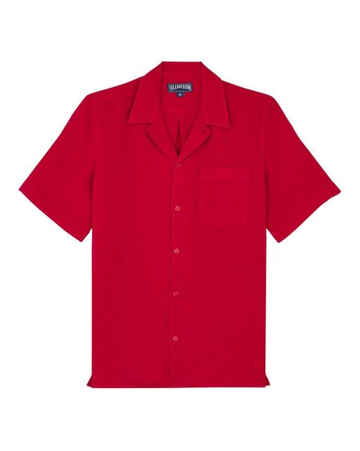Vilebrequin Red Linen Solid Bowling Shirt for men