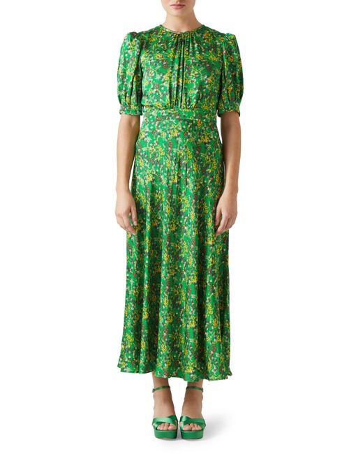 L.K.Bennett Green Jem Floral Puff Sleeve Maxi Dress