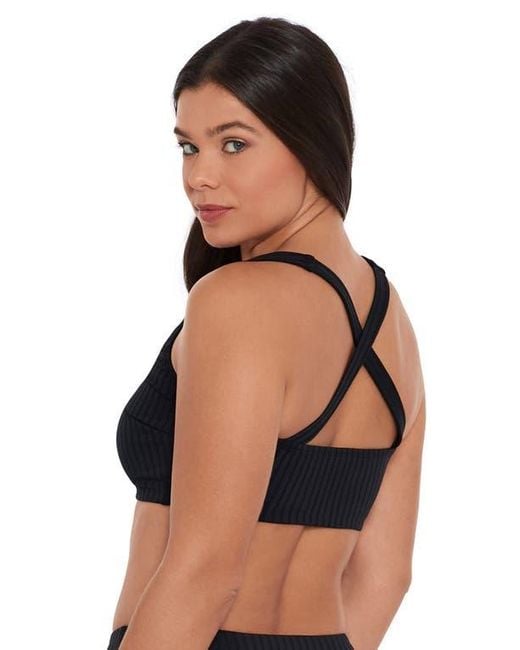 S3 Black Ribbed Scoopneck Crossback Bikini Top