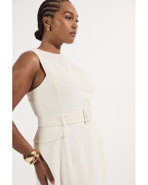 Karen Millen White Essential Belted Tailored Midi Dress