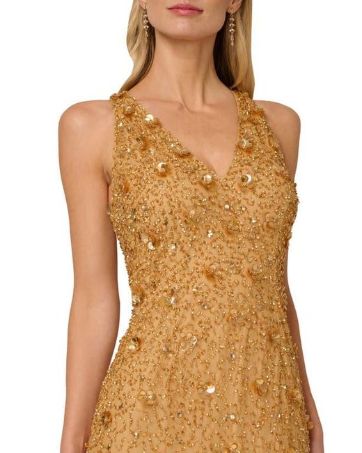 Adrianna Papell Multicolor Beaded Sleeveless Column Gown