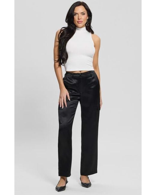 Guess Black Megan Satin Cargo Pants