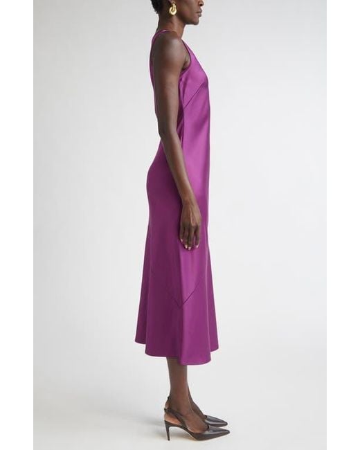 St. John Purple Sleeveless Satin Midi Dress