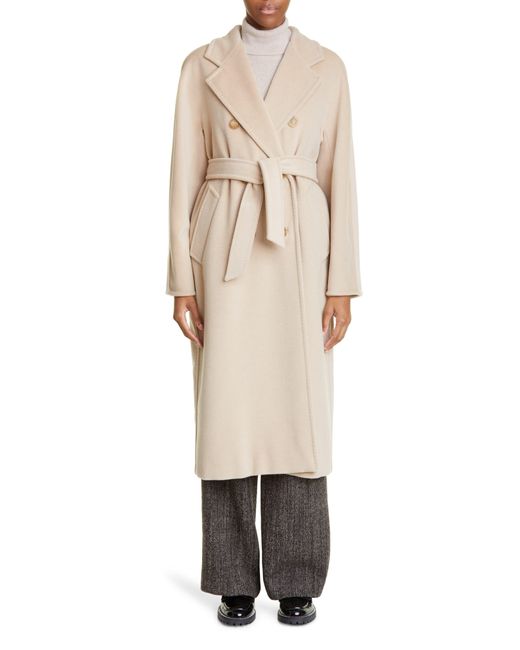 Max Mara Madame Double Breasted Wool & Cashmere Belted Coat in Natural ...