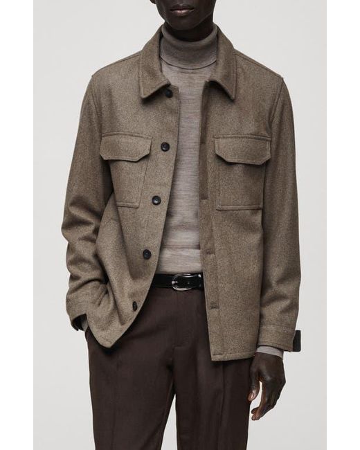 Mango Brown Wool Blend Flannel Overshirt for men