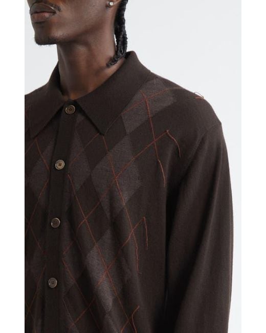 Our Legacy Black Evening Polo Argyle Wool Cardigan for men