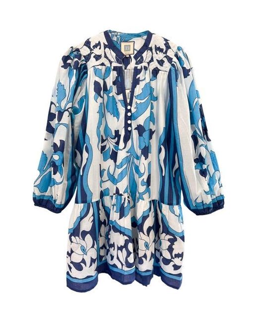 Alicia Bell Blue Elle Long Sleeve Cotton & Silk Minidress