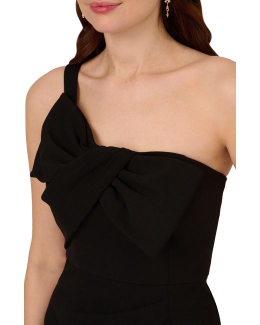 Adrianna Papell Black One-shoulder Crepe Knit Cocktail Dress