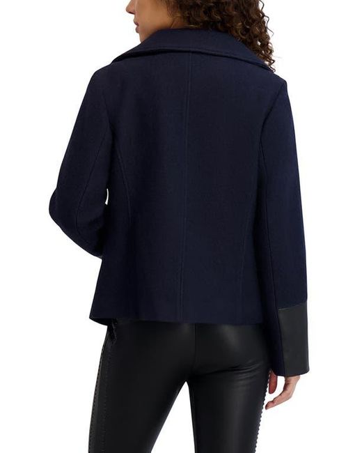 Karl Lagerfeld Blue Wool Blend & Faux Leather Asymmetric Jacket
