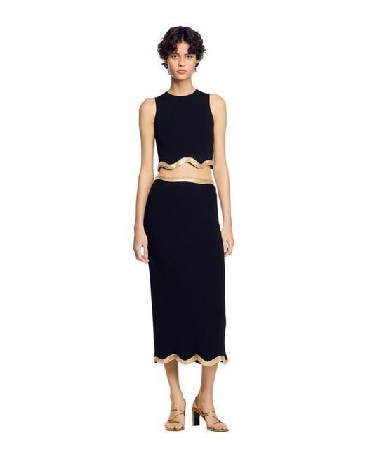 Sandro Blue Cropped Sweater With Chain Detail
